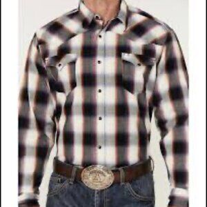 Roper Men's Large Ombre Plaid Long Sleeve Snap Western Black Shirt Size S